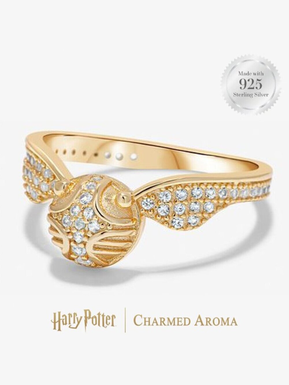 Harry Potter Golden Snitch Ring, solid 925 Sterling Silver 10k Gold finish